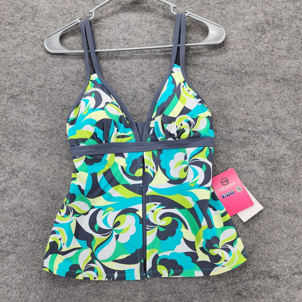 Free Country Tankini Womens Juniors Medium 8/10 Blue Green Swimwear